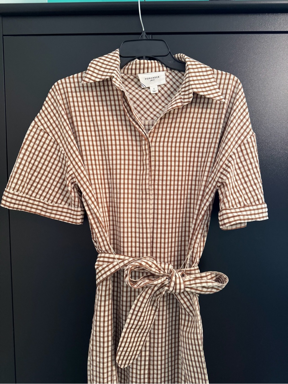 Pomander Place Brown & Cream Midi Shirt Dress with Waist Tie - Picture 2 of 4